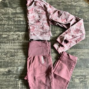 Gymshark Outfit—Maroon pants and Camo crop top